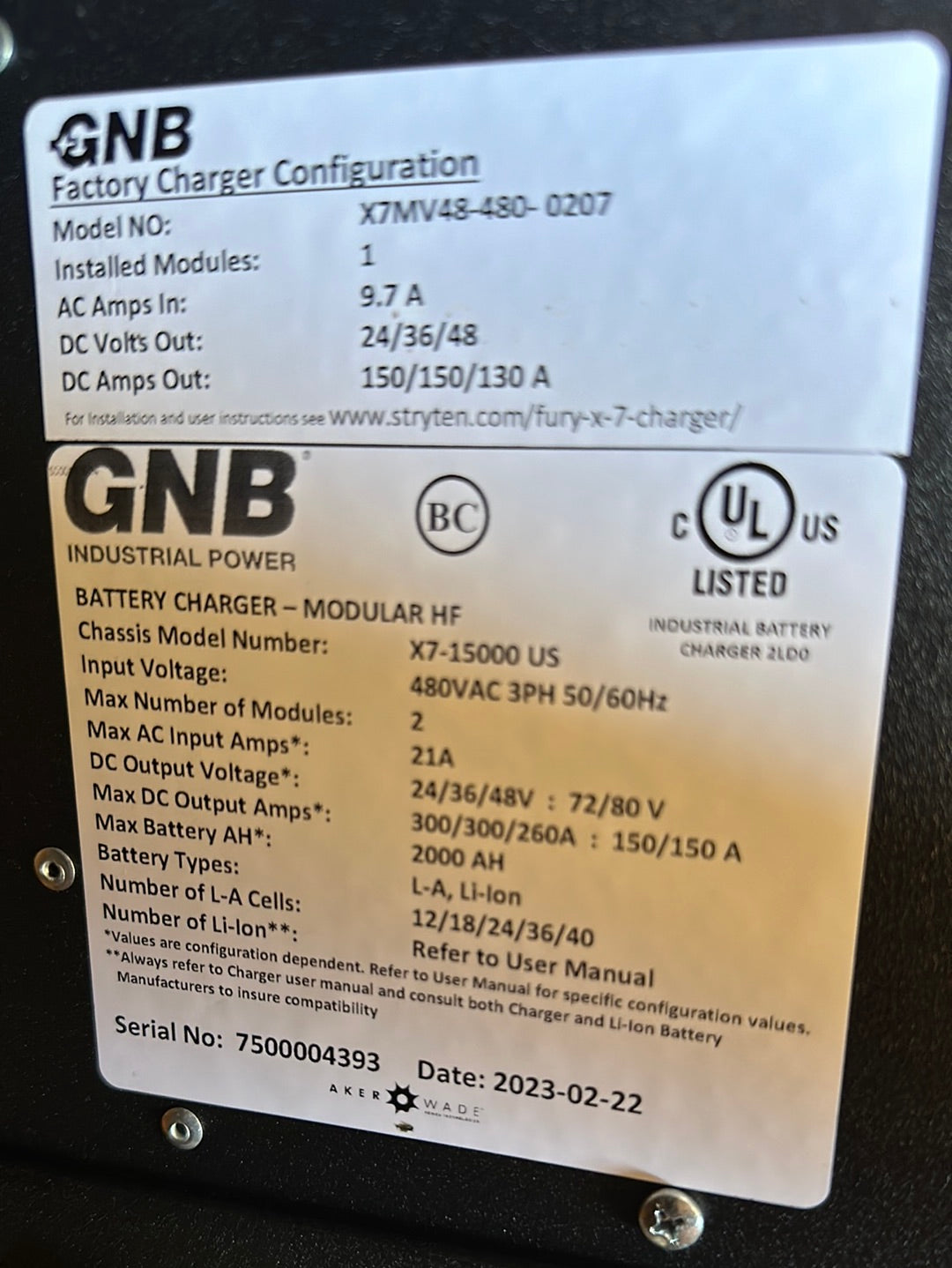 GNB Modular HF Battery Charger 7.5kw